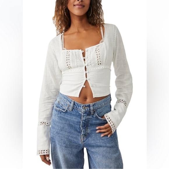 NWT $88R Free People White Joi Woven Square Neck Top - Picture 4 of 8